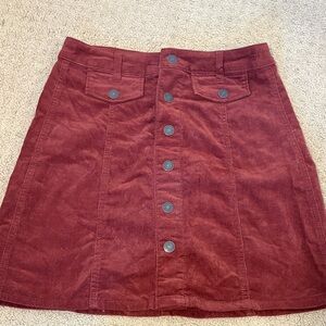 Women's Button-Front Corduroy Skirt in Deep Burgundy